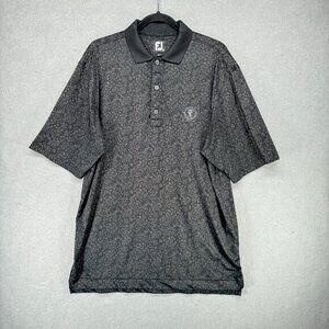 FJ FootJoy‎ Golf Polo Shirt Mens Medium Black Abstract Performance Company Logo